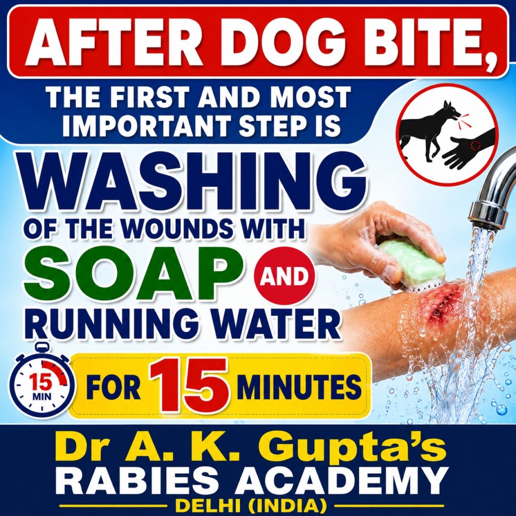 Infographic showing immediate steps to take after an animal bite to prevent rabies.